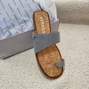 NEW Aerosoles Women's CARDER Flat Sandal, Dusty Blue Faux Suede SIZE 11